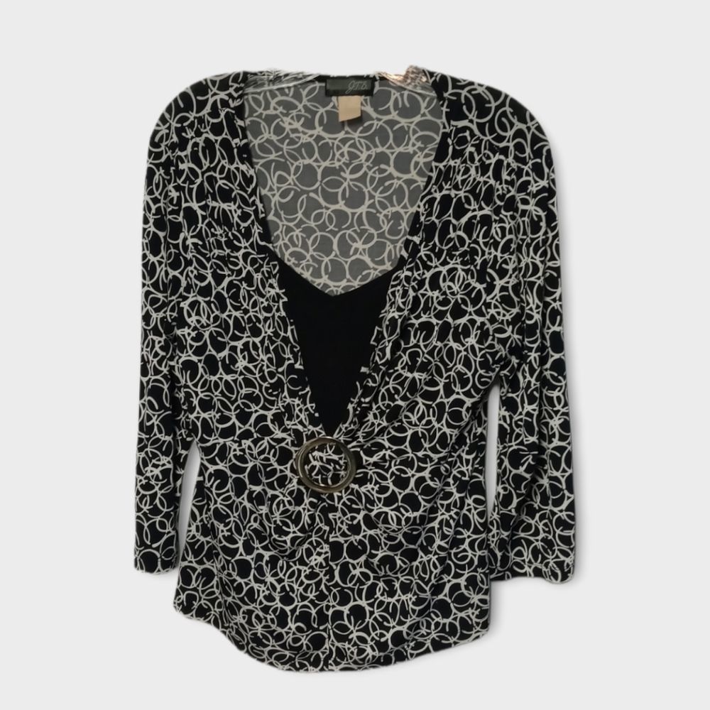 J.T.B. Women's Vintage Black and White Print Career Blouse